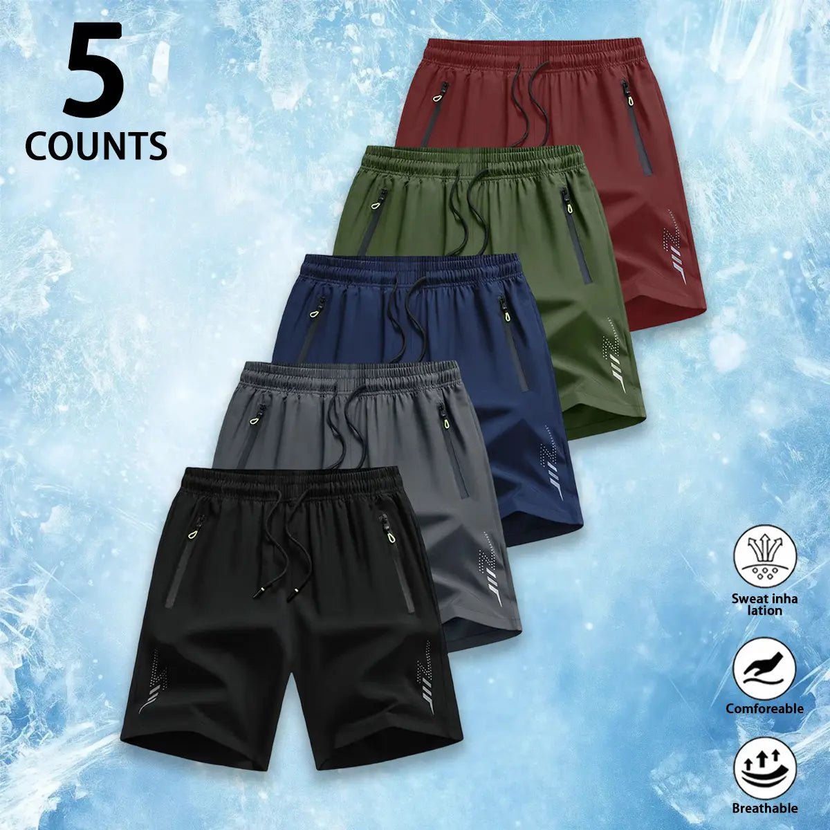 6 Counts Men'S Premium Ice Silk Quick Dry Athletic Shorts, Luxury Performance Cooling Drawstring Elastic Cure Zipper Pockets & Reflective Detail, Designer Loose Fit Breathable Lightweight Workout Shorts for Gym,Quick-Dry Elastic Athletic Shorts Set