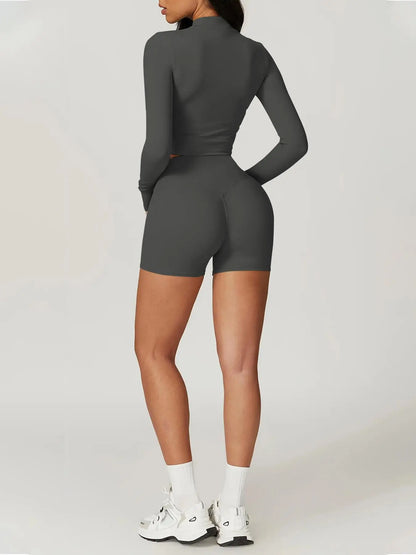 Cloud Sensing Outdoor Sporty Yoga Suit, Bare Feel Fitness Wear, Shockproof High Waist, Sleeveless Long Sleeve Jacket, Short Pants Set