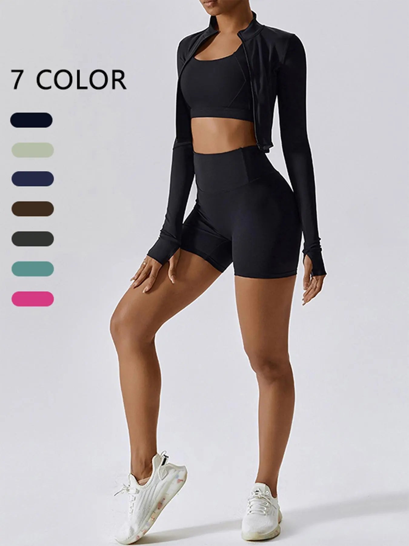 Cloud Sensing Outdoor Sporty Yoga Suit, Bare Feel Fitness Wear, Shockproof High Waist, Sleeveless Long Sleeve Jacket, Short Pants Set
