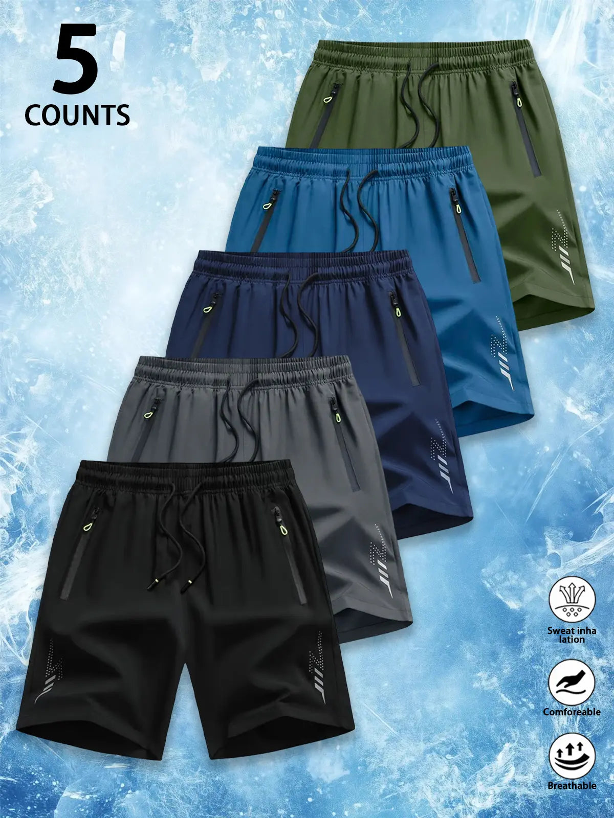 6 Counts Men'S Premium Ice Silk Quick Dry Athletic Shorts, Luxury Performance Cooling Drawstring Elastic Cure Zipper Pockets & Reflective Detail, Designer Loose Fit Breathable Lightweight Workout Shorts for Gym,Quick-Dry Elastic Athletic Shorts Set