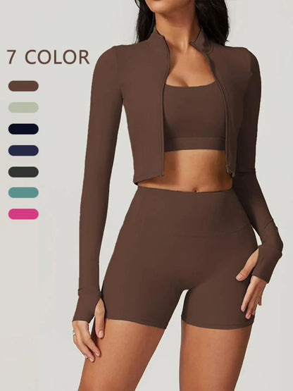 Cloud Sensing Outdoor Sporty Yoga Suit, Bare Feel Fitness Wear, Shockproof High Waist, Sleeveless Long Sleeve Jacket, Short Pants Set