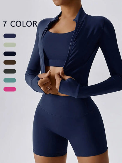 Cloud Sensing Outdoor Sporty Yoga Suit, Bare Feel Fitness Wear, Shockproof High Waist, Sleeveless Long Sleeve Jacket, Short Pants Set